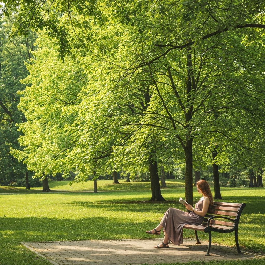 Person enjoying peaceful park setting during daytime