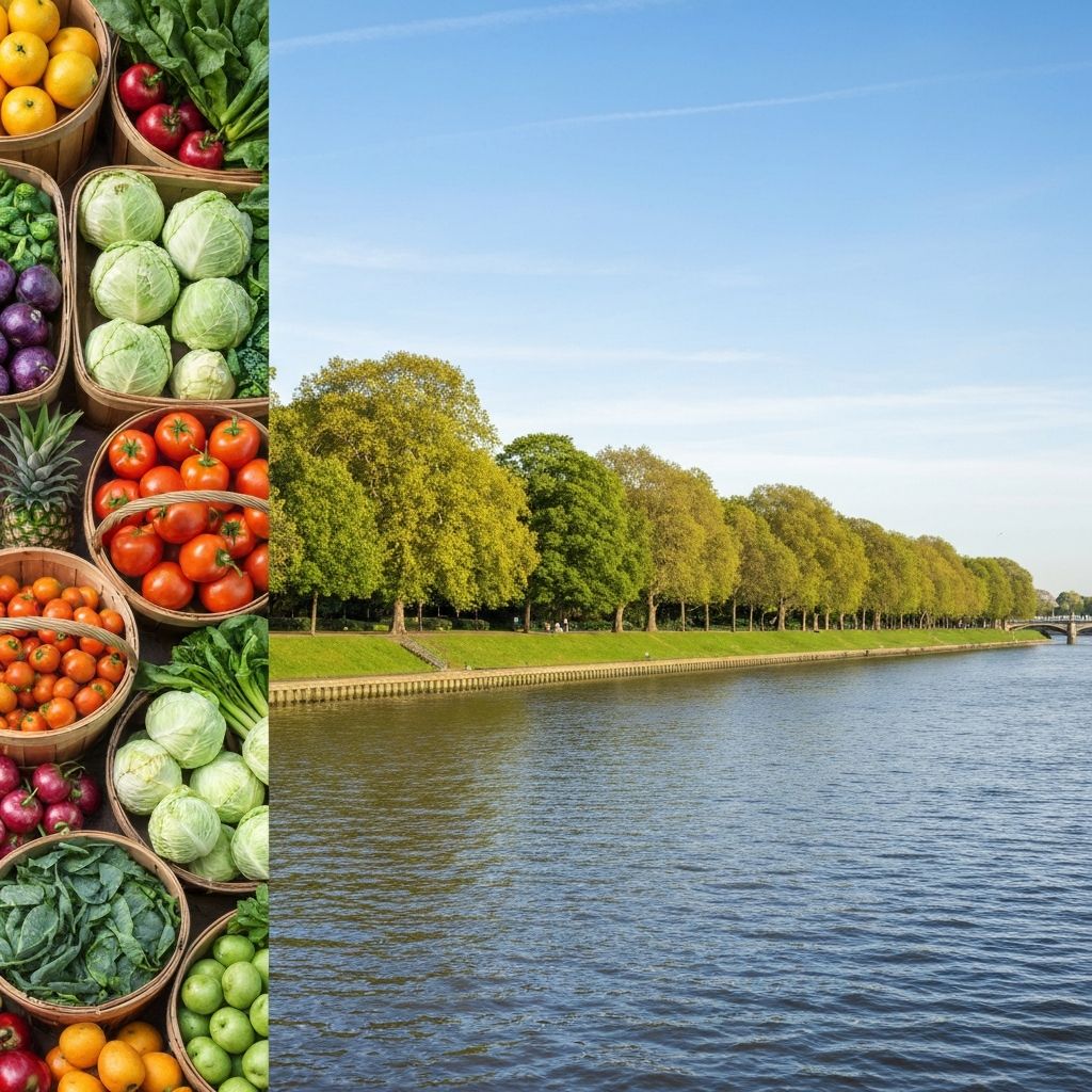 Thames riverside with fresh seasonal produce